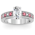 Milgrain Pave Diamond & Ruby Engagement Ring