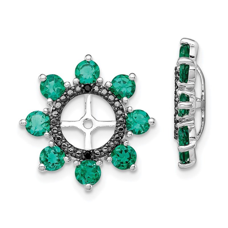 Sterling Silver Created Emerald & Black Sapphire Earring Jacket 