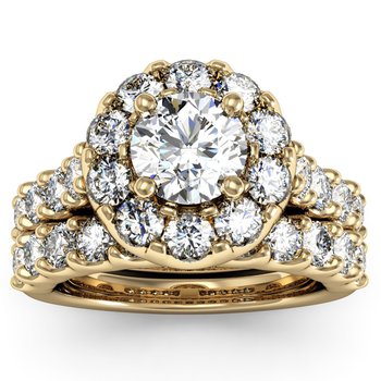 Halo Diamond Engagement Ring with Matching Wedding Band
