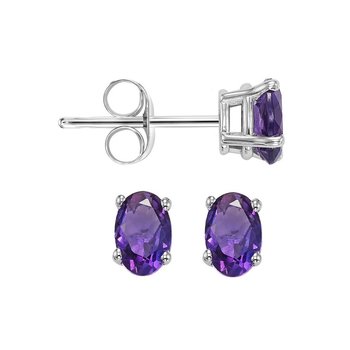 Oval Prong Set Amethyst Studs in 14K White Gold 