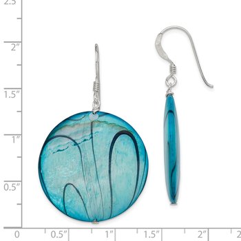 Sterling Silver Mother of Pearl Blue Disc Earrings