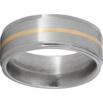 Titanium Flat Band with Grooved Edges, 1mm 14K Yellow Gold Inlay and Satin Finish