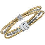 Alisa VHB 1426 D 3 Row Yellow Gold & Sterling Traversa Twist, Wide Diamond Rondelle Locking Bracelet VHB 1426 D
