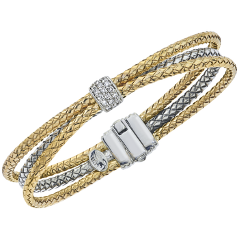 VHB 1426 D 3 Row Yellow Gold & Sterling Traversa Twist, Wide Diamond Rondelle Locking Bracelet VHB 1426 D