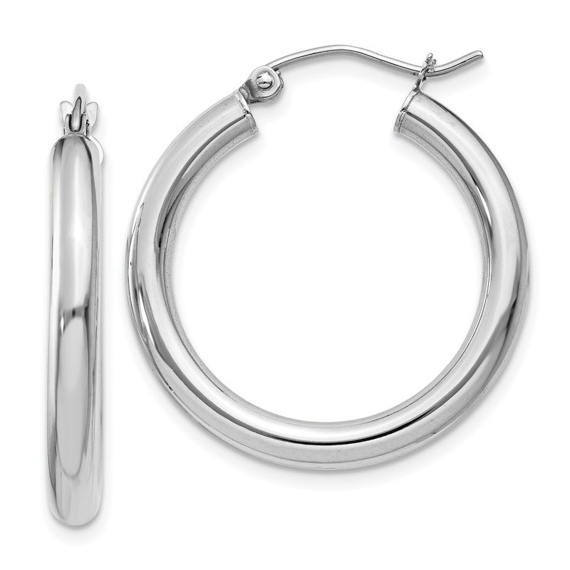 FB Jewels Solid 14K White Gold Polished and Satin Hoop Earrings 