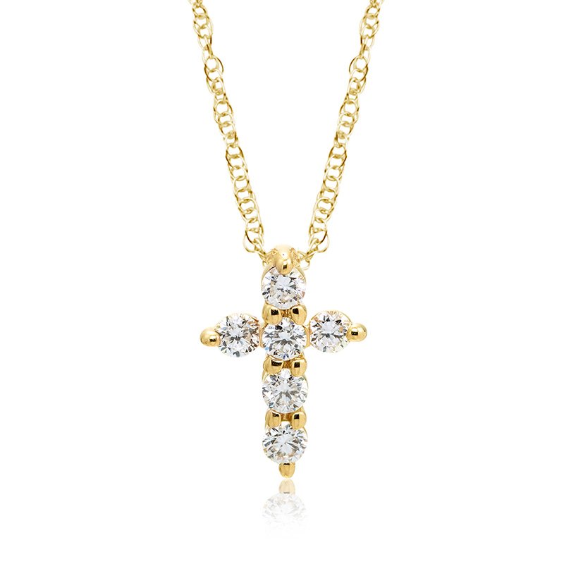 Yellow gold and diamond cross pendant