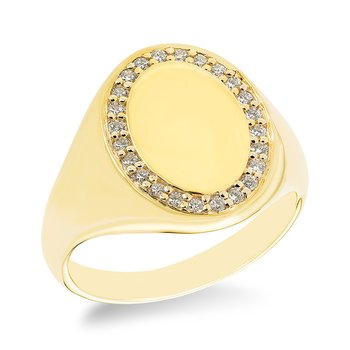 Yellow gold and diamond oval signet ring, 1/3 CT TW