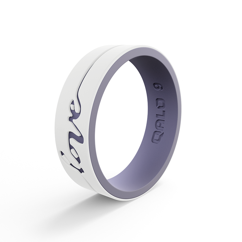 Qalo Women's Strata White & Lilac Love Silicone Ring MJ