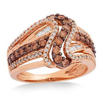 Rose gold fancy ring with caramel and white diamonds