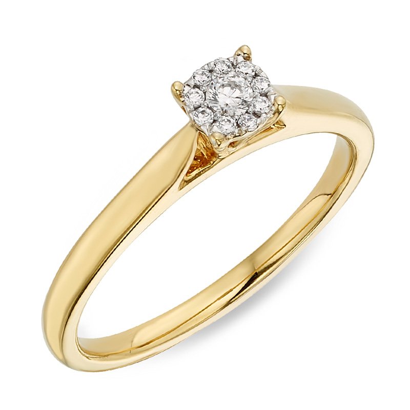 Yellow gold diamond cluster solitaire ring