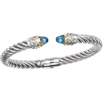 Alisa AO 12-952 FBT Yellow Gold Bezel Set Faceted Blue Topaz cabochons Twisted Cable Sterling Spring Cuff Bracelet AO 12-952 FBT