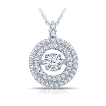 White gold, round twinkling diamond double halo pendant