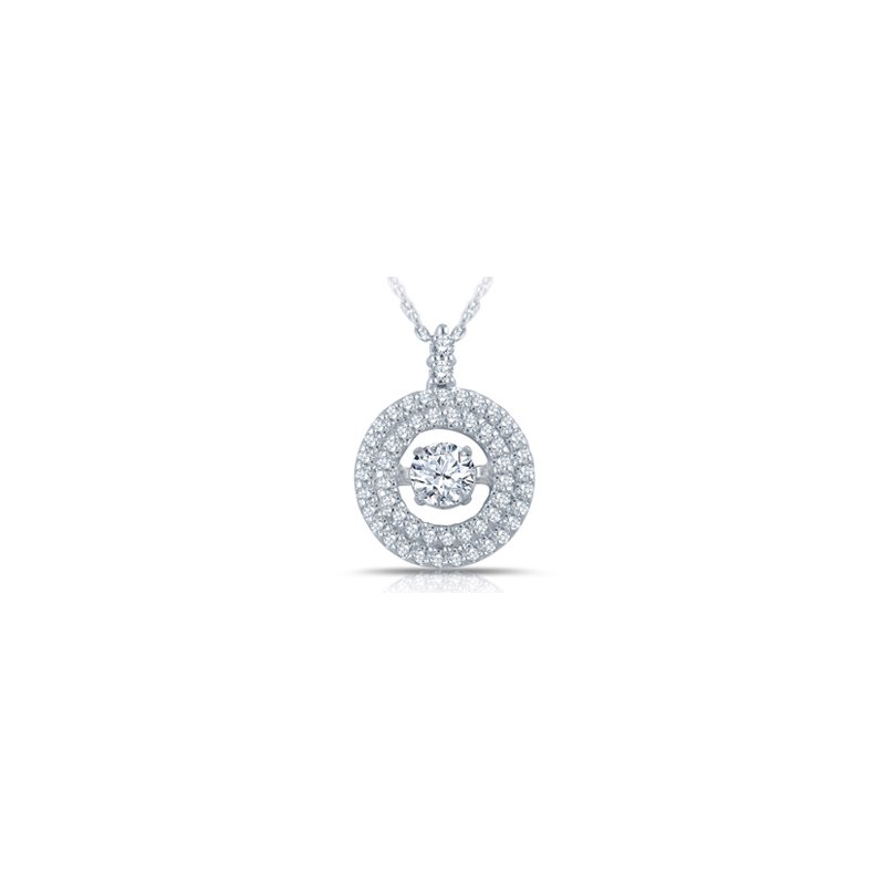 White gold, round twinkling diamond double halo pendant
