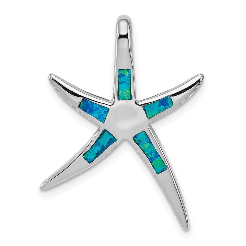 925 Sterling Silver Rose-plated Created Opal Inlay Star Fish Slide Pendant Charm 