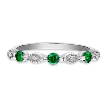 Sterling silver, diamond and synthetic emerald stackable band