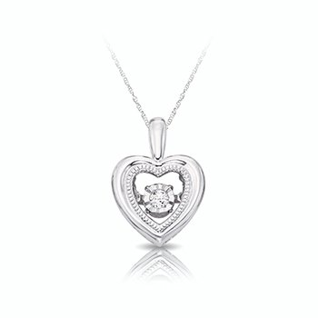 Sterling silver heart-shape pendant with twinkling round illusion diamond