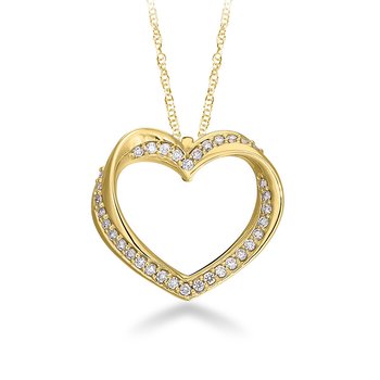 Yellow gold and diamond twist heart pendant