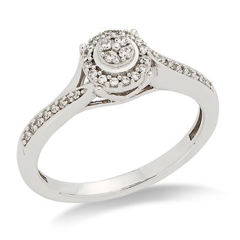White gold round diamond halo engagement ring