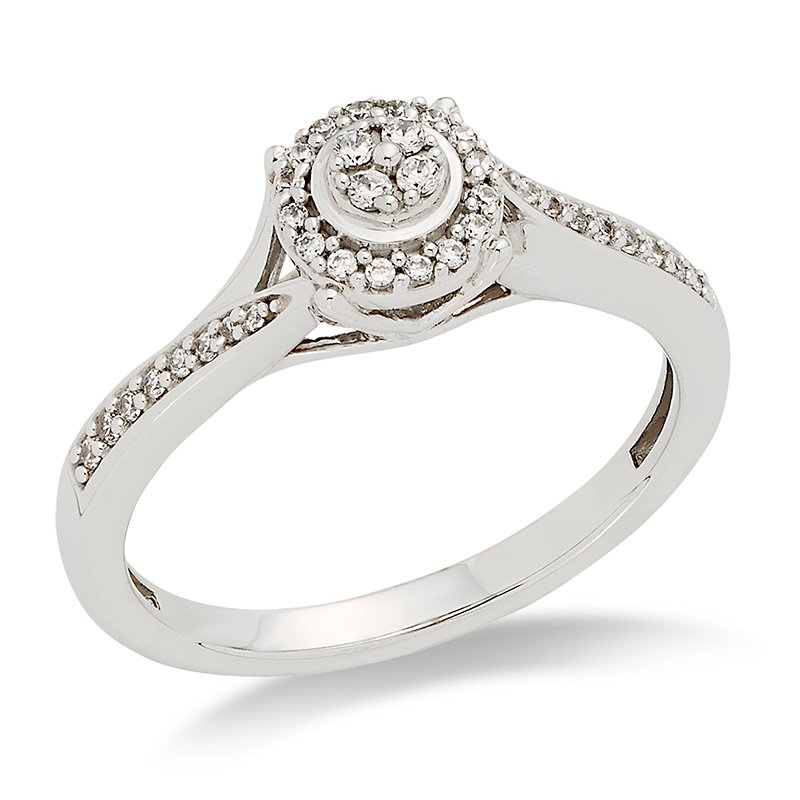 White gold round diamond halo engagement ring
