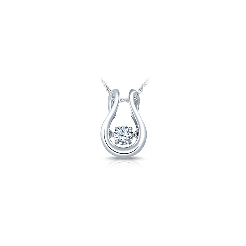 White gold, horseshoe-shape pendant with twinkling round diamond 