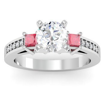 Ruby Princess Cut Pave Diamond Engagement Ring