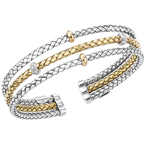 Alisa VHB 1359 D Triple Row Yellow Gold & Sterling Traversa "Stack Look" Cuff Bracelet, Plain & Diamond Rondelles VHB 1359 D