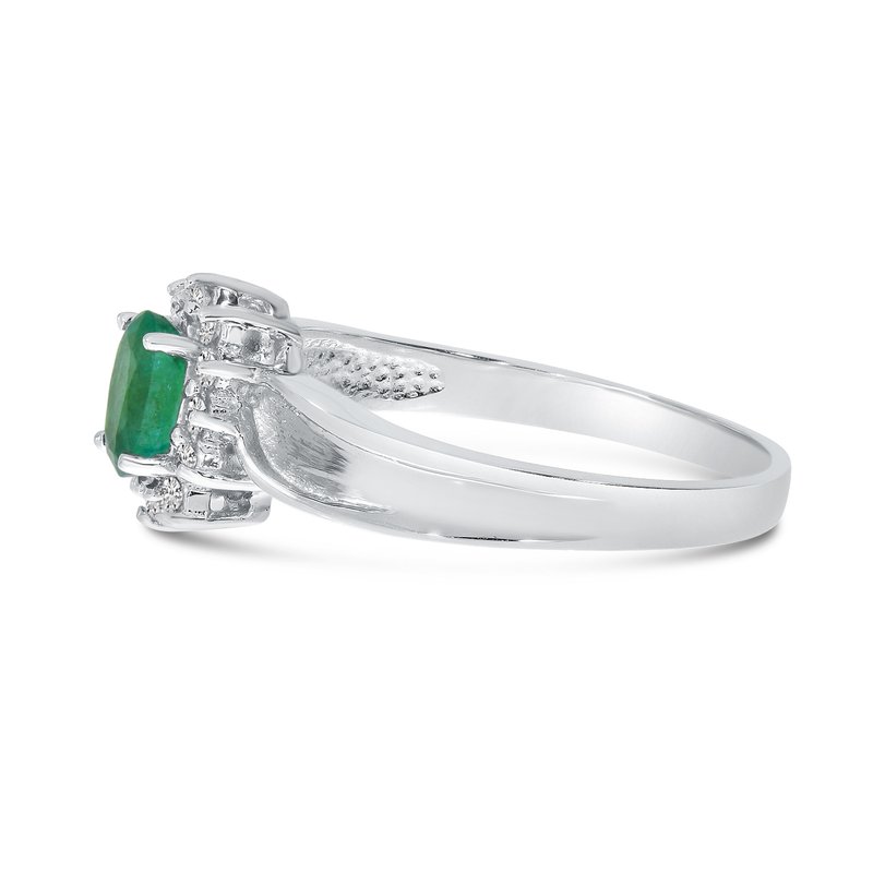 10k White Gold Oval Emerald And Diamond Ring 