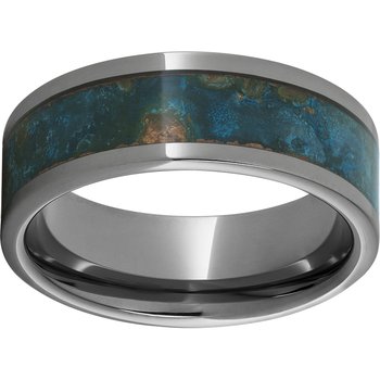 Rugged Tungsten™ 8mm Pipe Cut Band with Blue Patina Copper Inlay