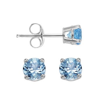 Four Prong Blue Topaz Studs in 14K White Gold (4 MM) 