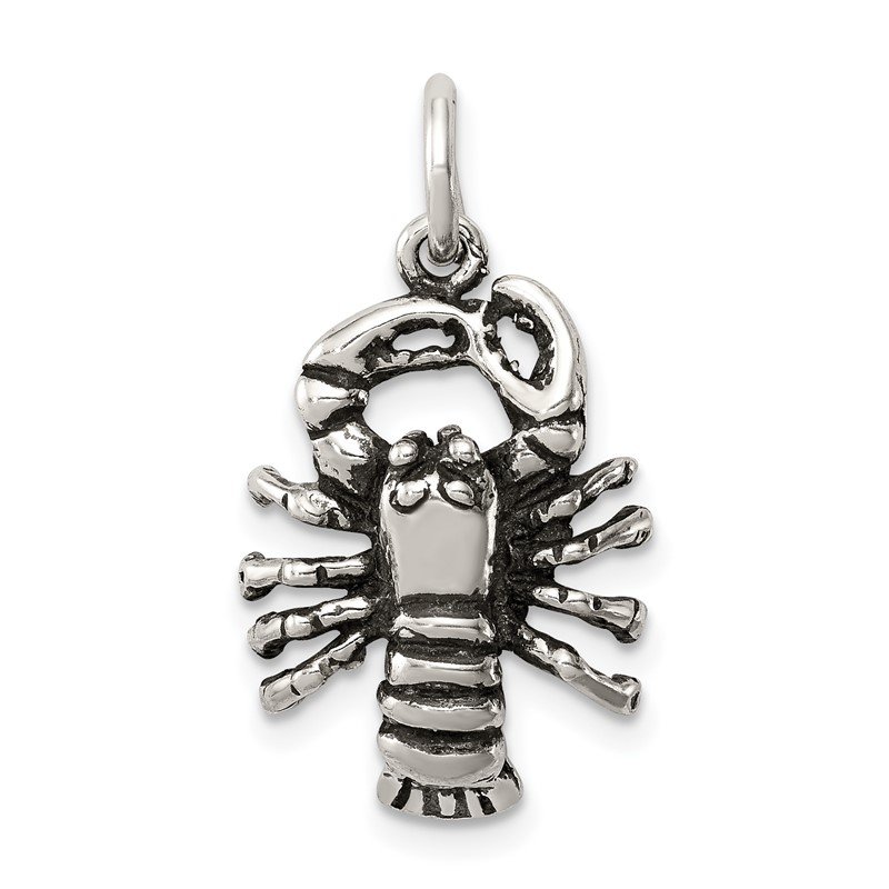 Sterling Silver Antiqued Lobster Charm Pendant 