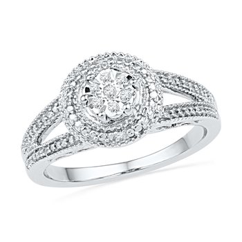 .07ctw Diamond Cluster Silver Promise Ring