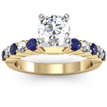 Round Diamond & Blue Sapphire Engagement Ring