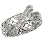 Alisa VHR 844 D Sterling Traversa Band Ring with Pave' Diamond Diagonal Strip