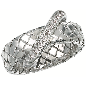 VHR 844 D Sterling Traversa Band Ring with Pave' Diamond Diagonal Strip VHR 844 D