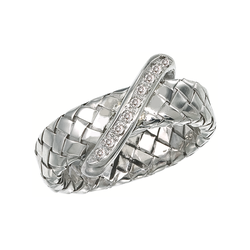Alisa VHR 844 D Sterling Traversa Band Ring with Pave' Diamond Diagonal Strip VHR 844 D