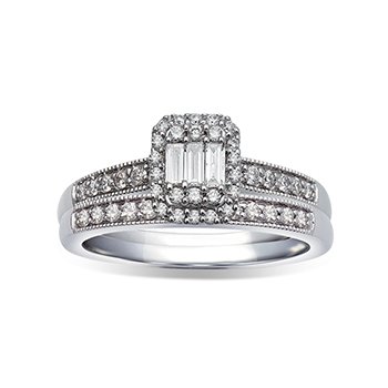 Affinity white gold, baguette and round diamond engagement ring