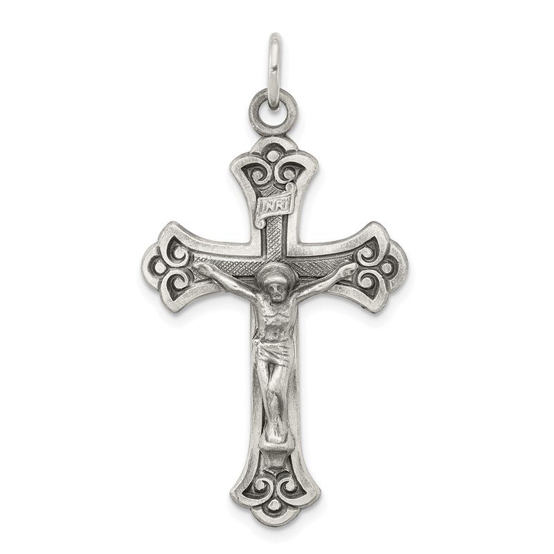Sterling Silver Antiqued INRI Crucifix Pendant 