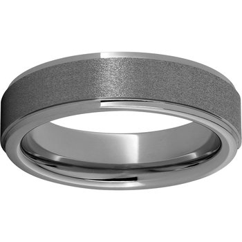 Rugged Tungsten™ 6mm Flat Grooved Edge Band with Stone Finish
