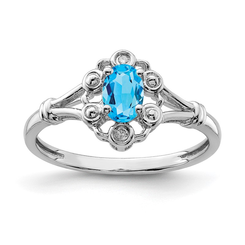 Sterling Silver Rhodium Light Swiss Blue Topaz 5 Stone Ring