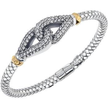VHB 1208 D Diamond Full Knot Sterling Traversa Spring Bangle Bracelet, Yellow Gold Rondelles
