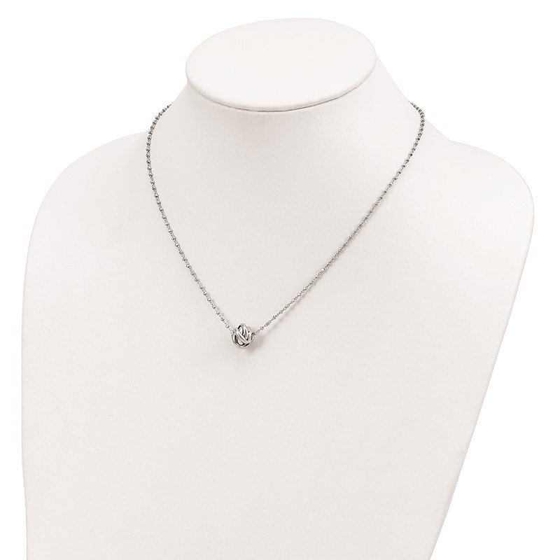 Sterling Silver Rhodium-plated Polished Love Knot D/C Chain Necklace 