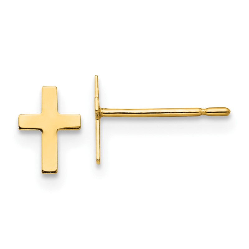 Madi K 14k Yellow Gold Children's Cross Dangle Post Earrings 
