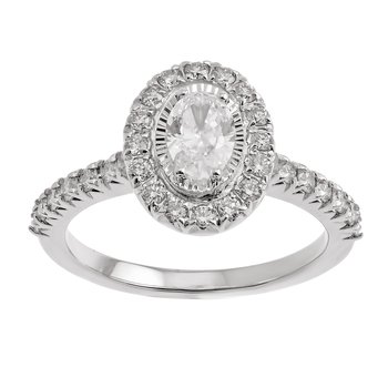 Oval Starburst Halo Diamond Engagement Ring in 14k White Gold (1ctw)