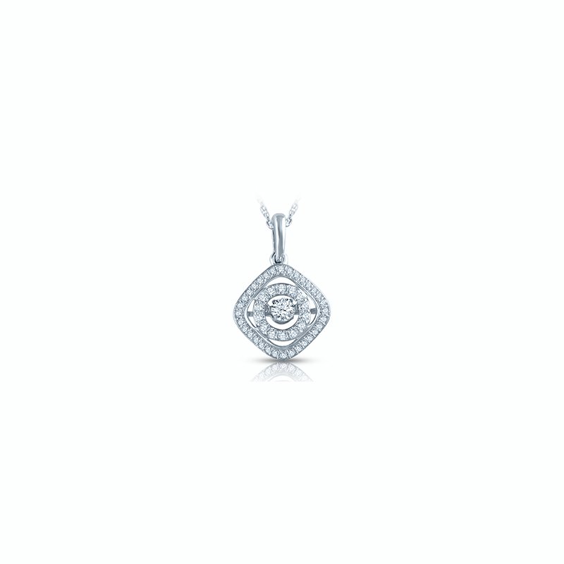 White gold, double diamond halo pendant with twinkling diamond cluster