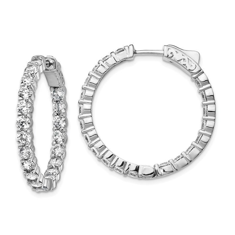 FB Jewels Solid Sterling Silver Rhodium-Plated Diamond In & Out Hoop Earrings