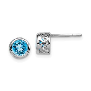Sterling Silver Rhodium Polished Blue Topaz Round Post Earrings