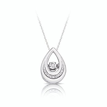 Sterling silver tear-drop-shape pendant with twinkling round illusion diamond
