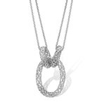 Sterling silver mesh, oval-shaped tube necklace on cable chain