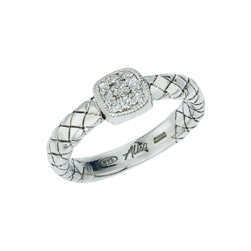Alisa VHR 1447 D Sterling Traversa Band Ring, Cushion Shape Pave' Diamond Station VHR 1447 D