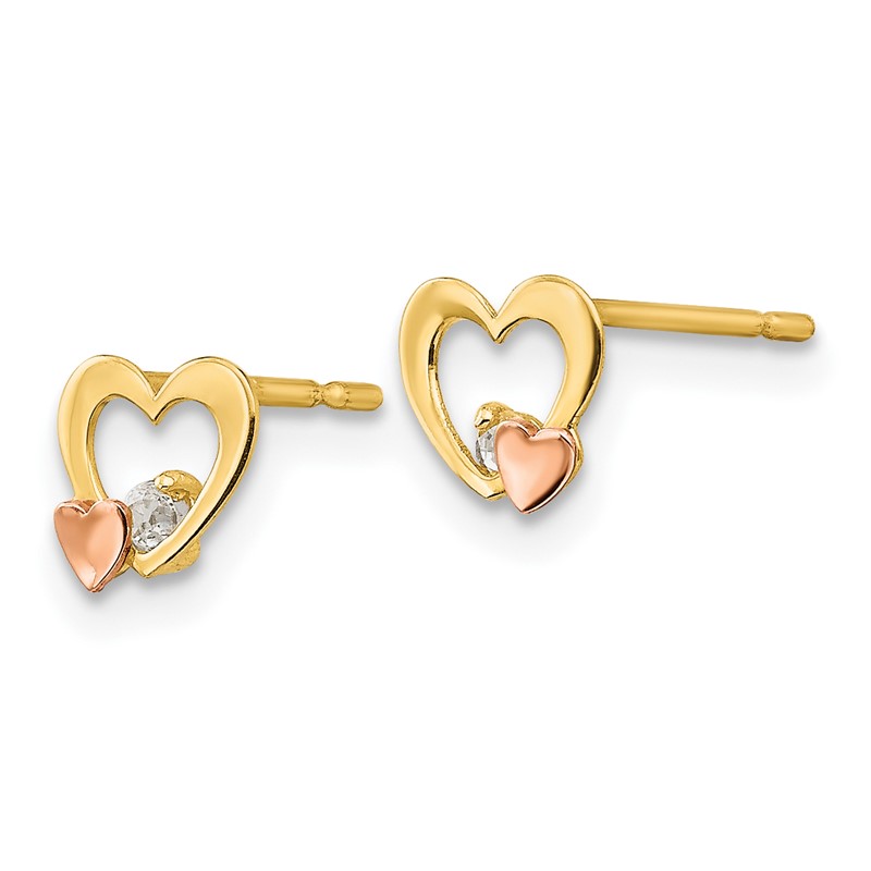 14K Rose And Yellow Gold Madi K Childrens 7 MM Pink CZ Heart Post Stud Earrings
